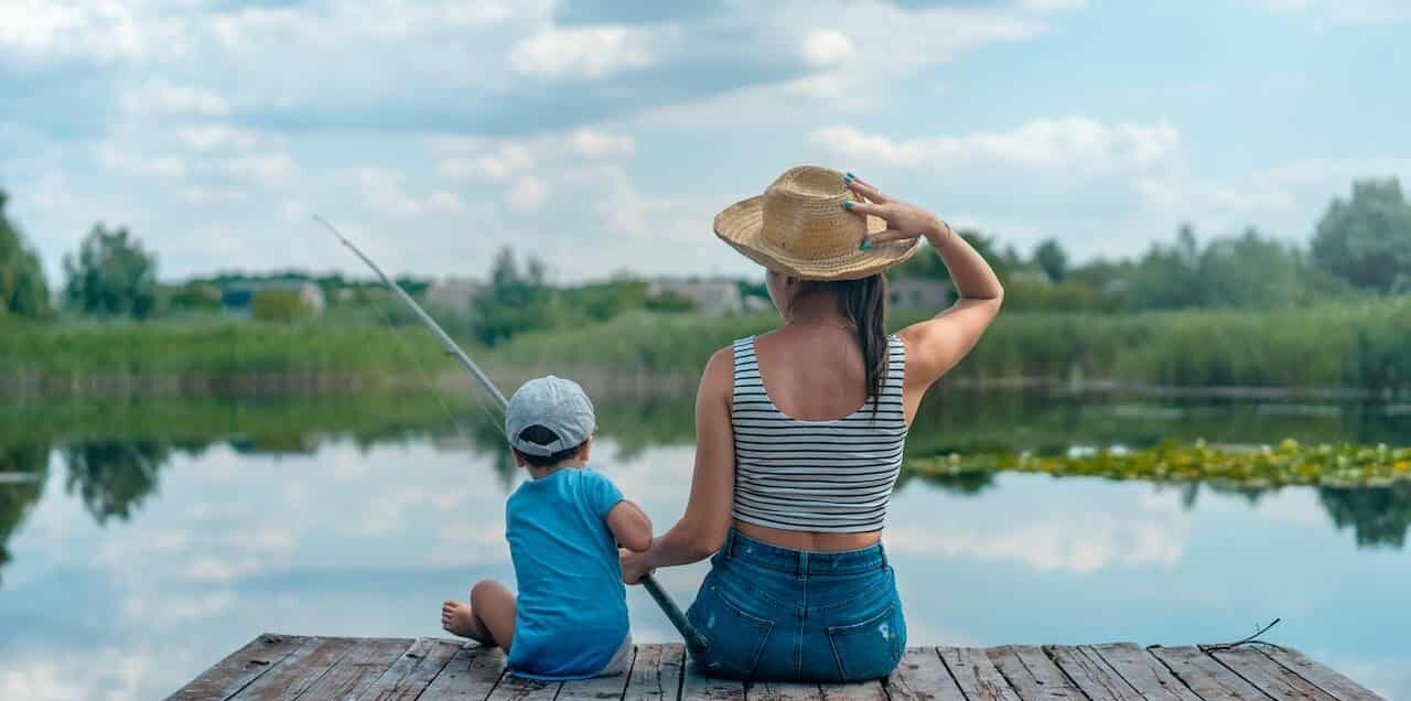 mom and child fishing